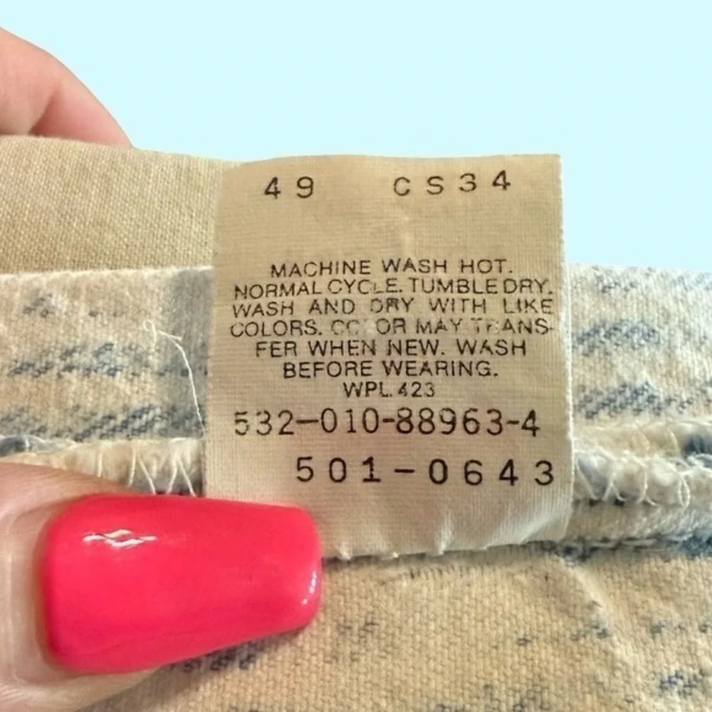 Levis 501 Vintage 80s 29x34 Striped Ghost Wash High Waisted USA
